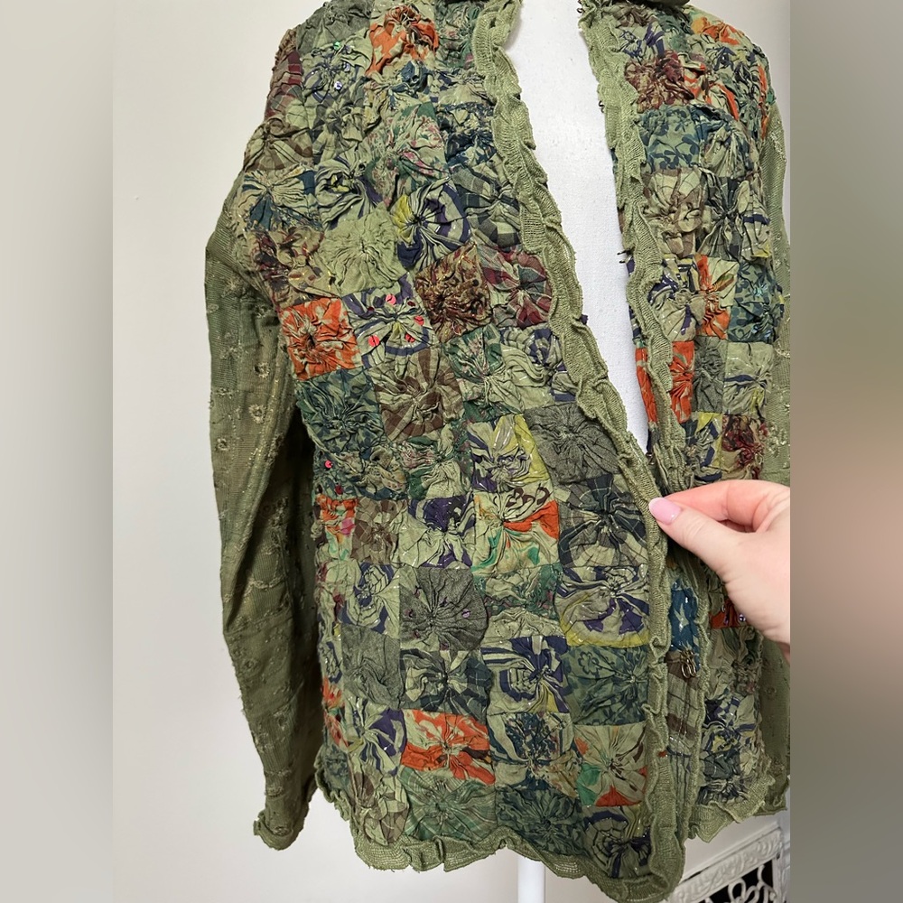 PARSLEY & SAGE Green Patchwork Lace Rainbow Lagenlook Arsty Button Down Size XL - Picture 5 of 9
